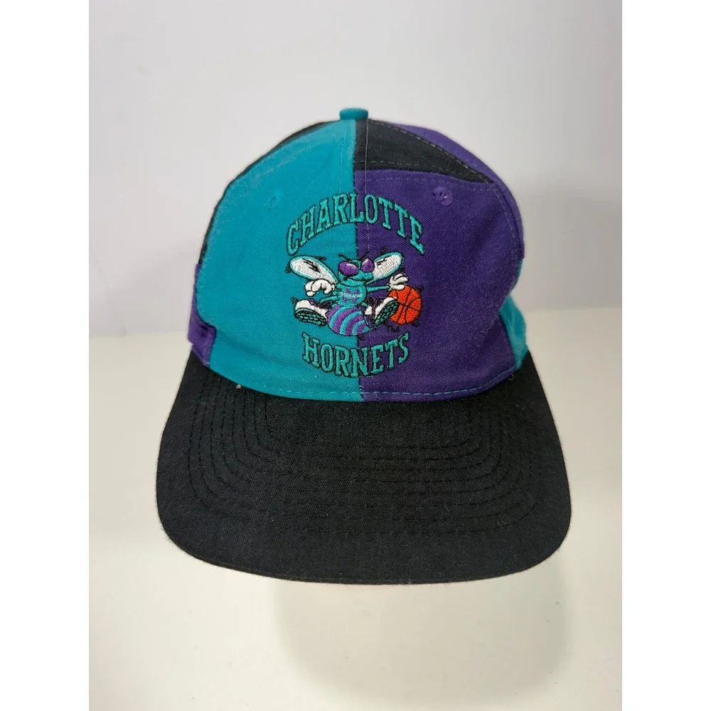 Vintage Charlotte Hornets NBA Snapback Hat Twill Teal Purple‎ Colorblock Cap